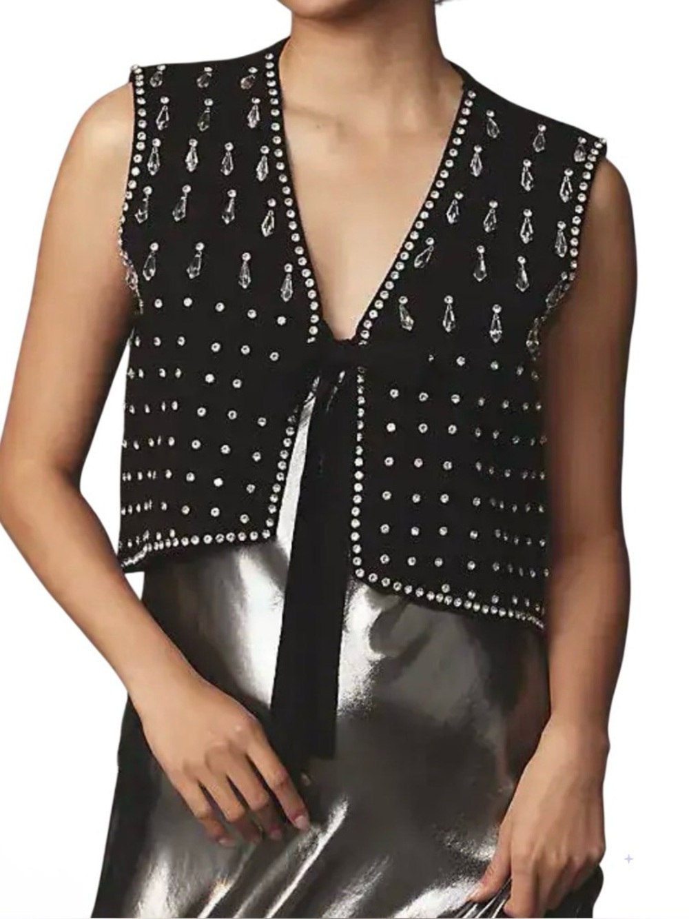 Current Air Rhinestone Black Embellished Jewel-Trim Vest Women’s Size XS/S